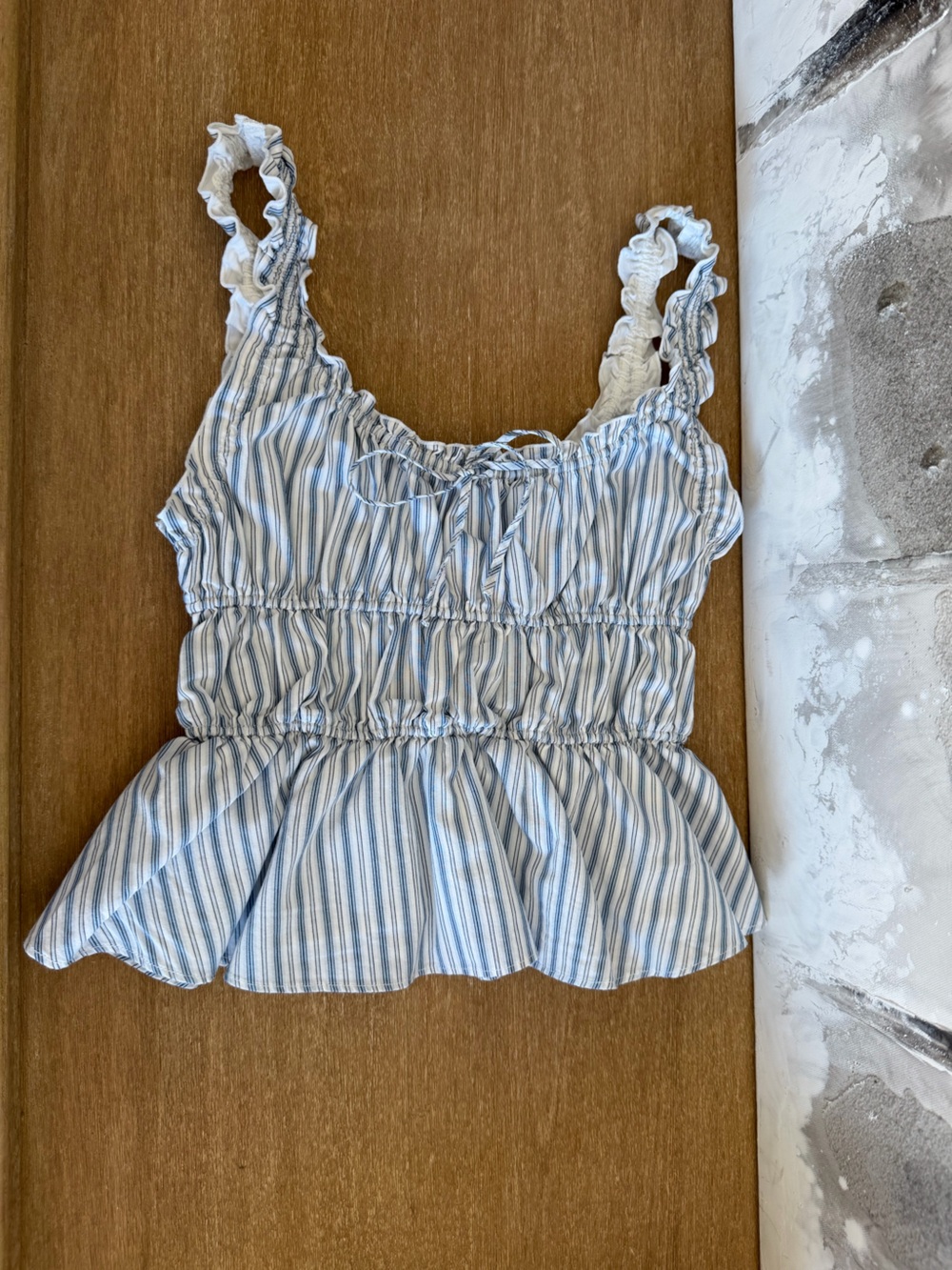 Sunday Best Light Blue and White Striped Ruffle Smocked Tank